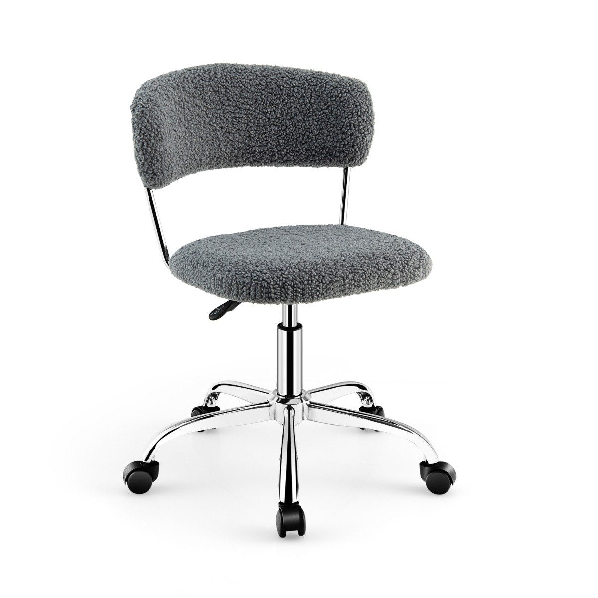 Home Office Swivel Chair Made of Faux Fur with Height-Adjustable Padded Seat Gray