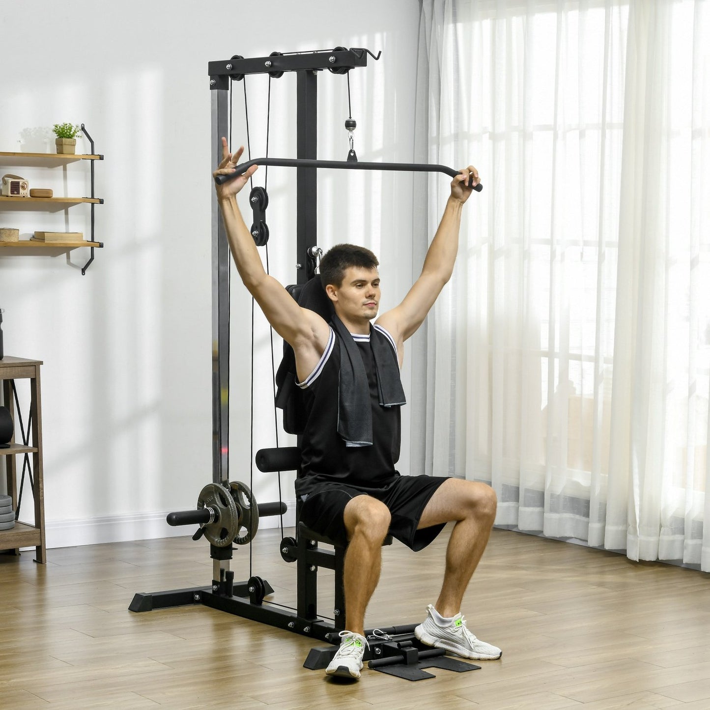Home gym, rowing machines, without weights, fitness equipment for the home, steel, synthetic leather, black