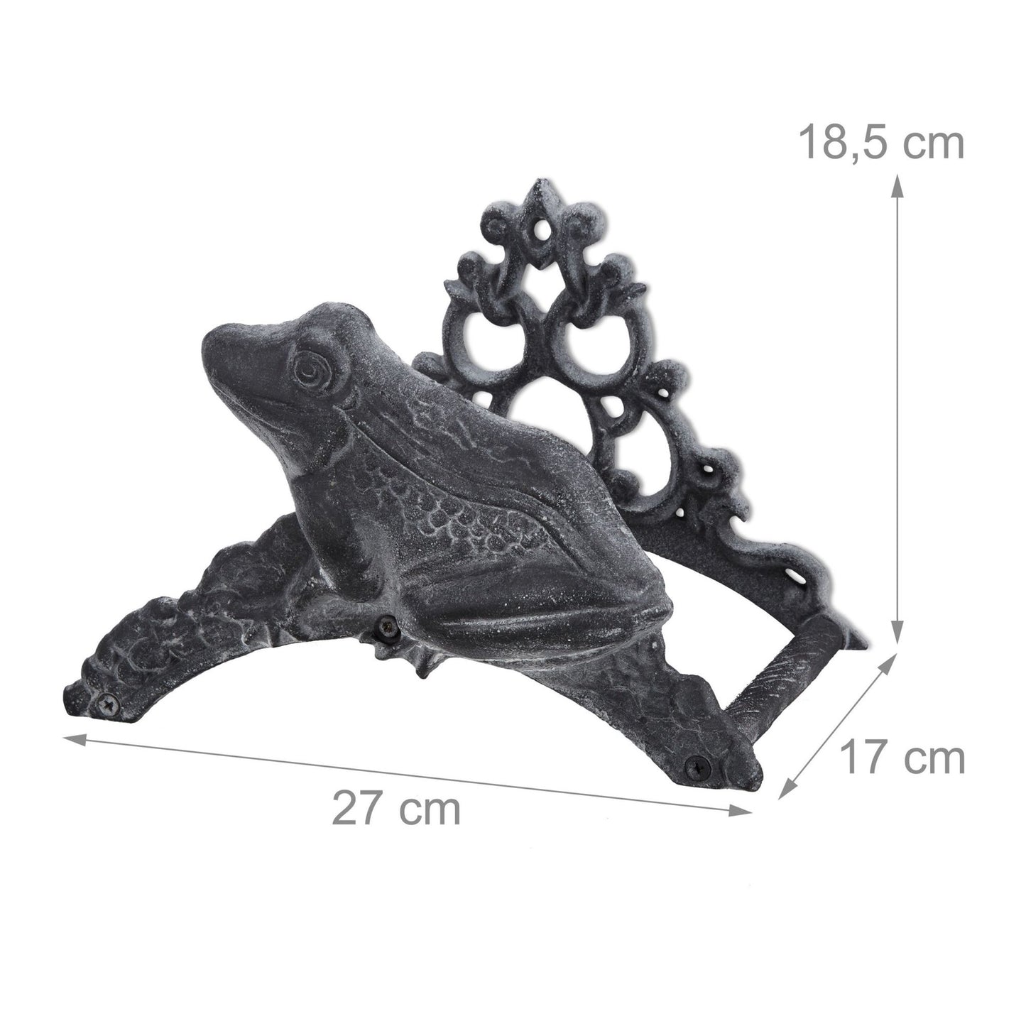 Hose holder in cast iron with frog motif