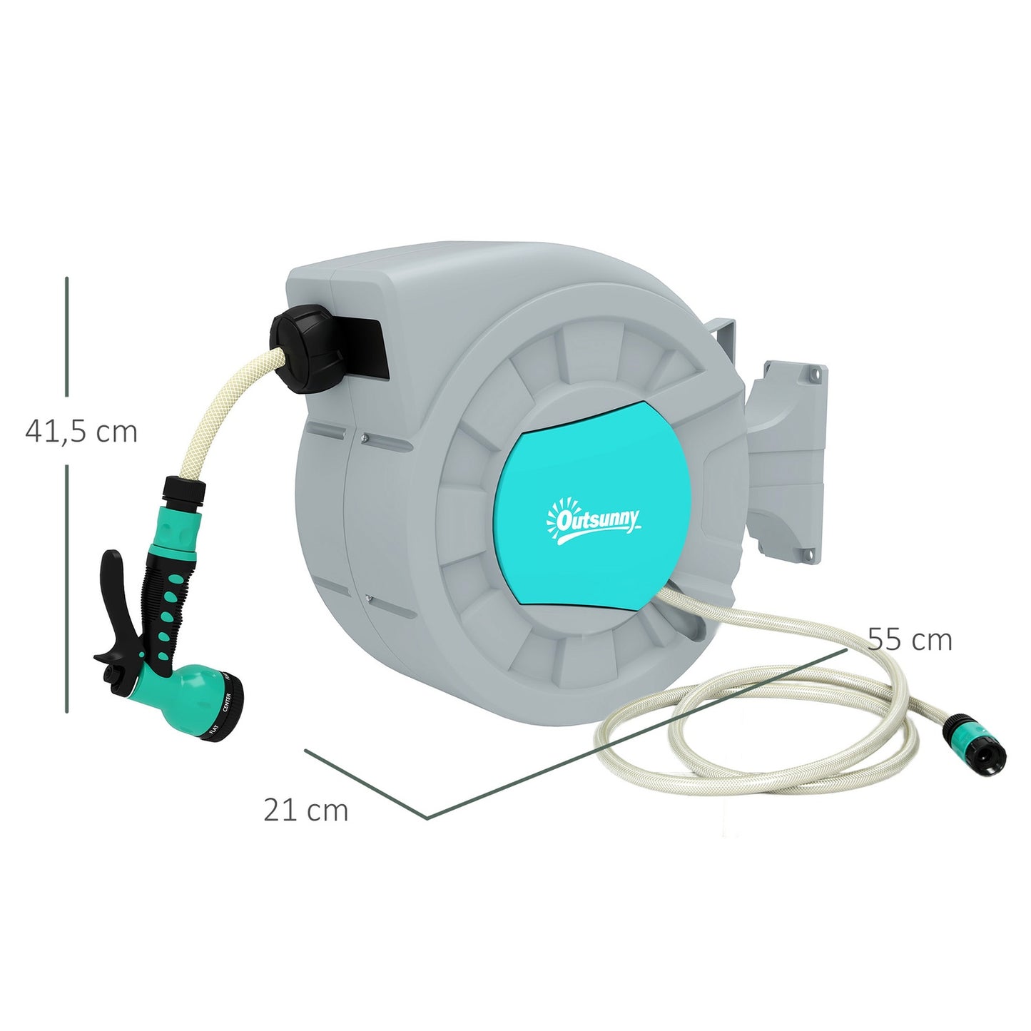 Garden hose reel 20m, wall mount, automatic backwash, 7-function shower