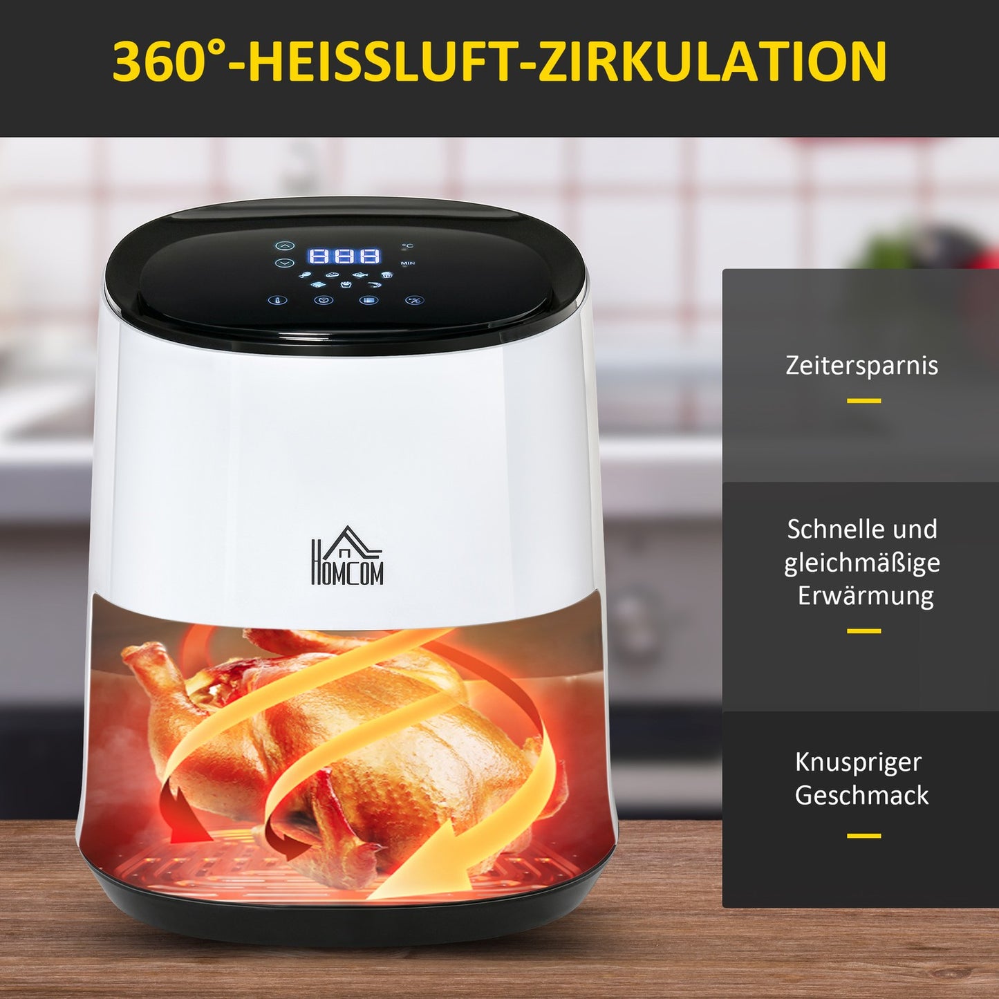 Air Fryer 2.5L, 1300W, non-stick basket, white/black