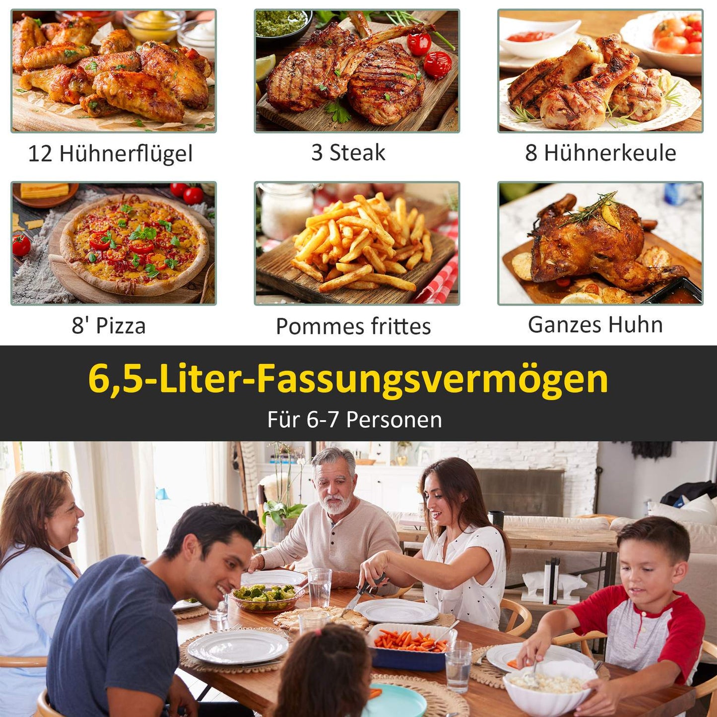 6.5L hot air fryer, 1700W, LED screen, non-stick basket