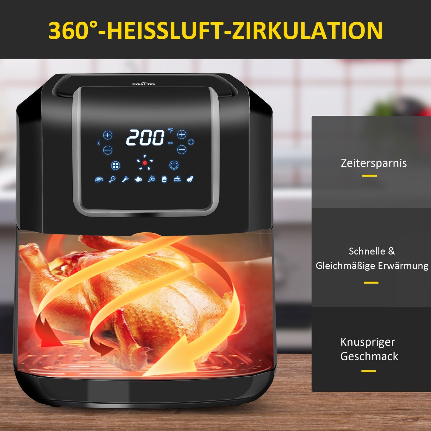 6.5L hot air fryer, 1700W, LED screen, non-stick basket