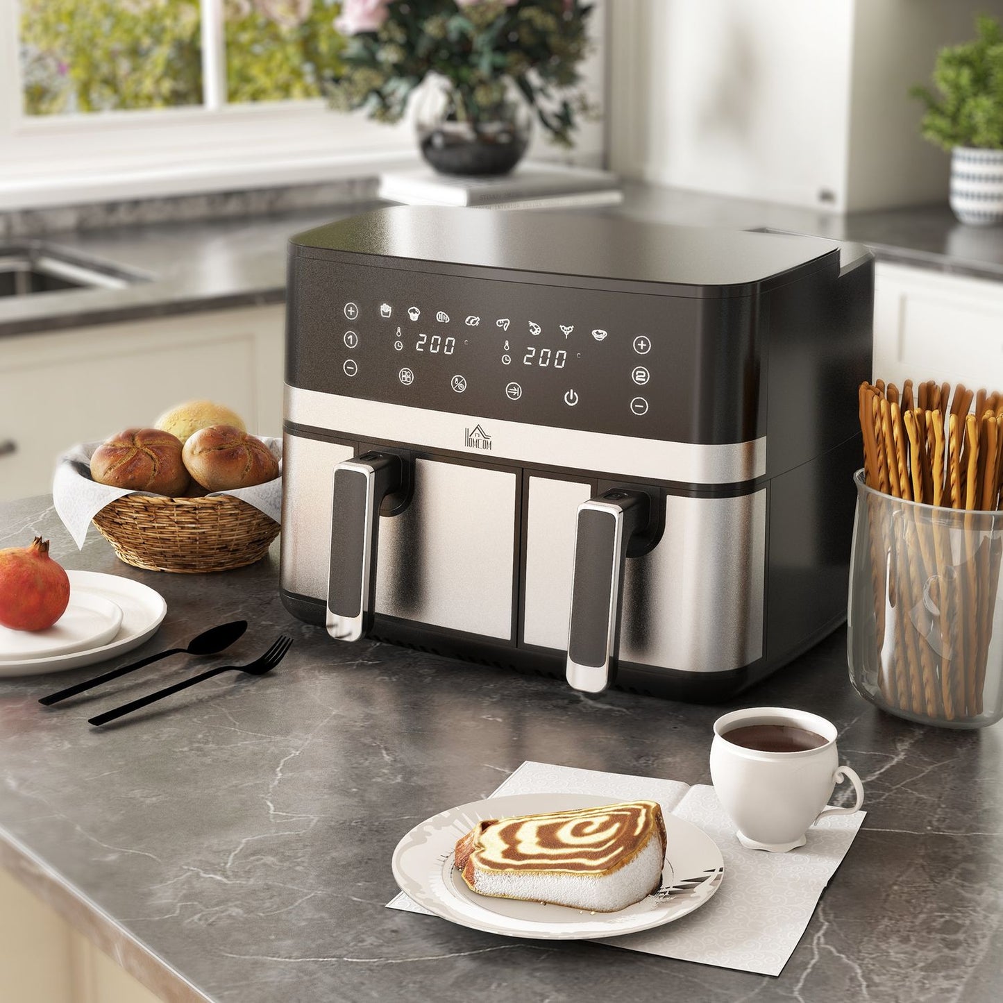 Hot Air Fryer 8.5L - Double chamber, non-stick, smart timer