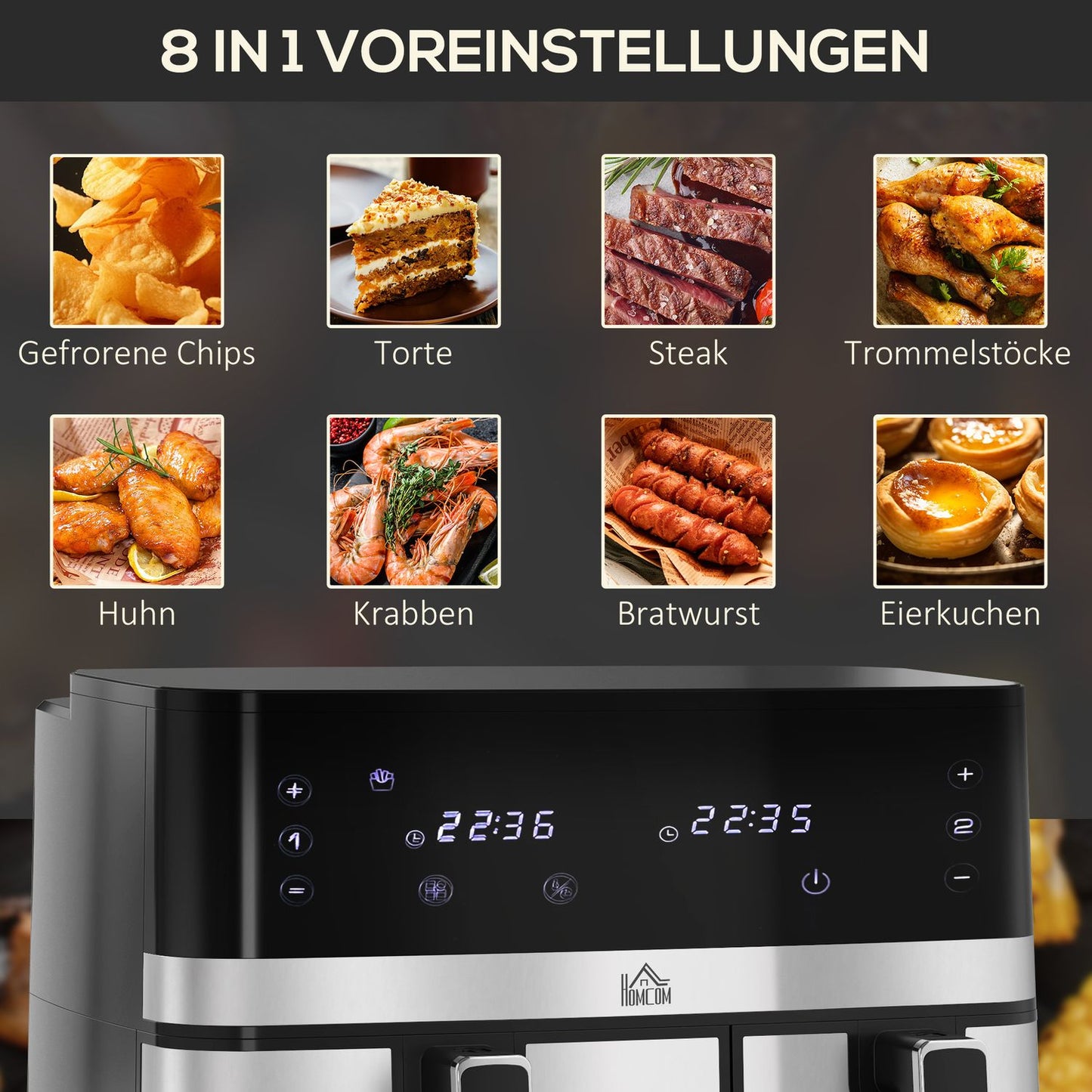 Hot Air Fryer 8.5L - Double chamber, non-stick, smart timer