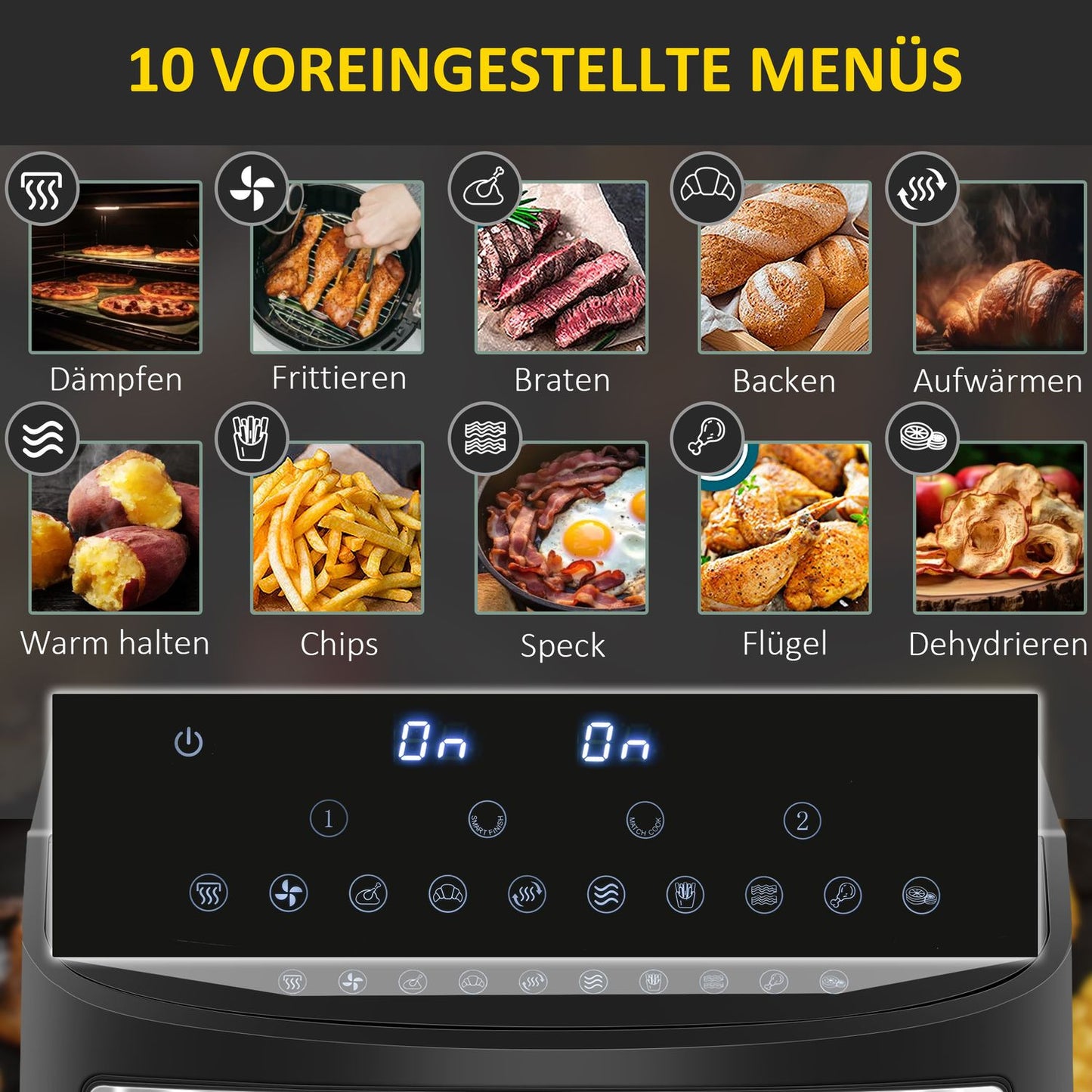 8L double chamber air fryer, 10 programs, oil-free, black