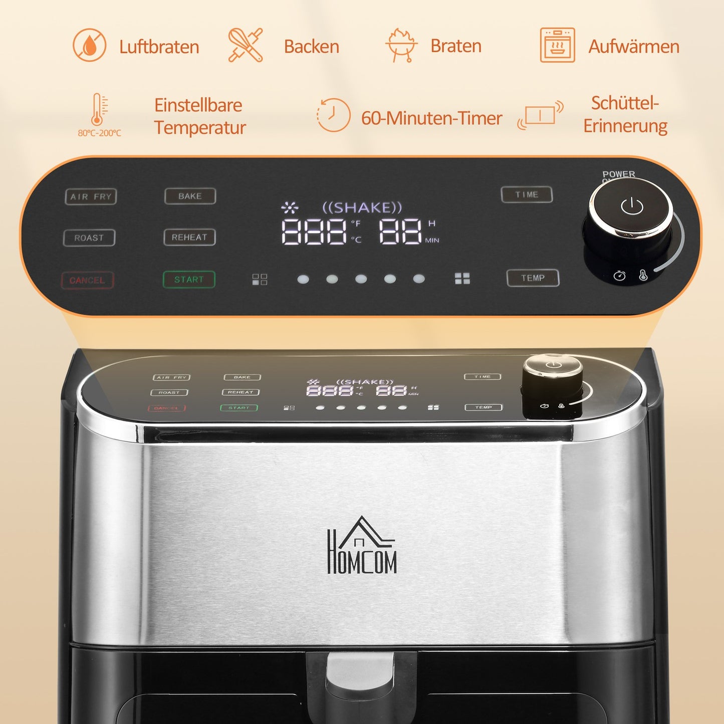 Air Fryer with touch screen, 6.5L, 1350W, non-stick basket