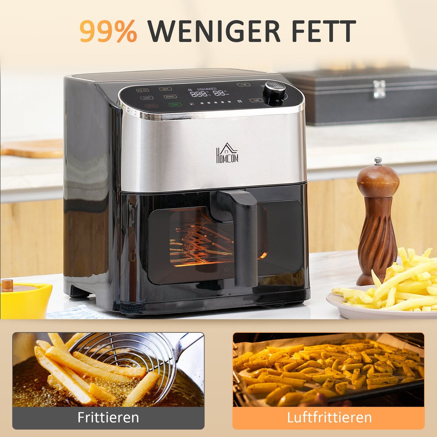 Air Fryer with touch screen, 6.5L, 1350W, non-stick basket