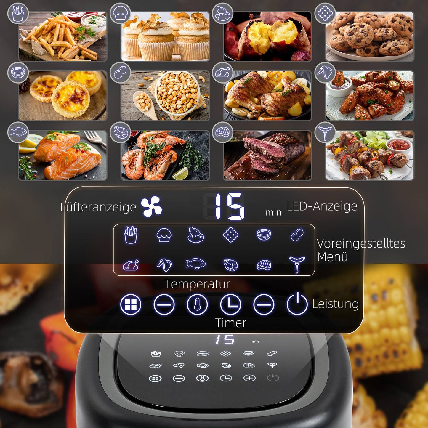 Hot air fryer, 1300W oil-free cooking, non-stick, 3L