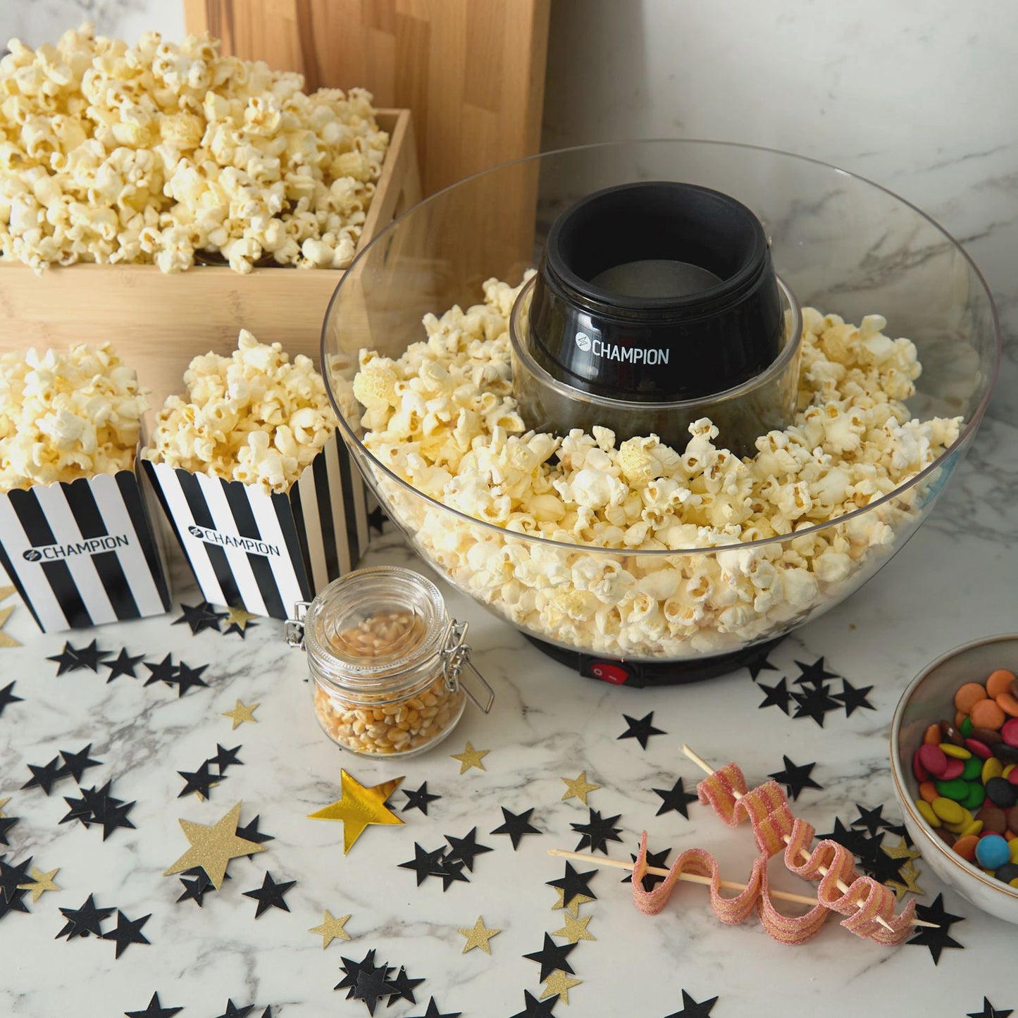 Hot Air Popcorn Maker with Removable Bowl, 900W, Black