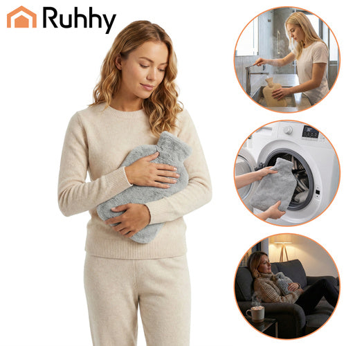Hot Water Bottle 1.8L with Soft Plush Cover