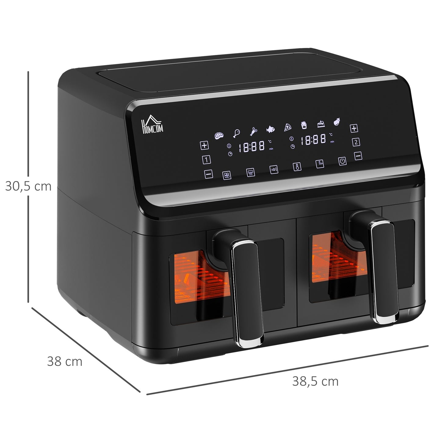8L Air Fryer, Dual Chamber, No Oil, 2500W, Black
