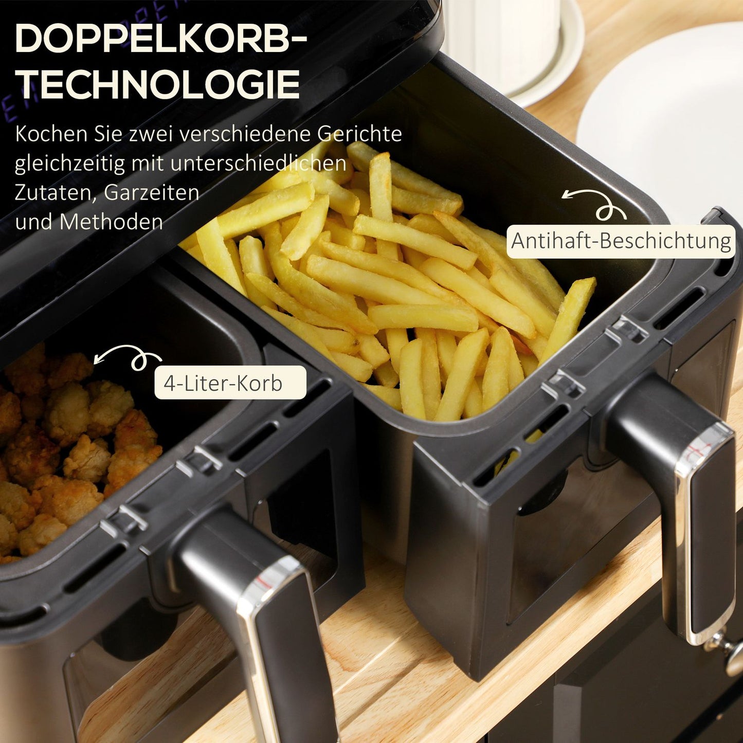 8L Air Fryer, Dual Chamber, No Oil, 2500W, Black