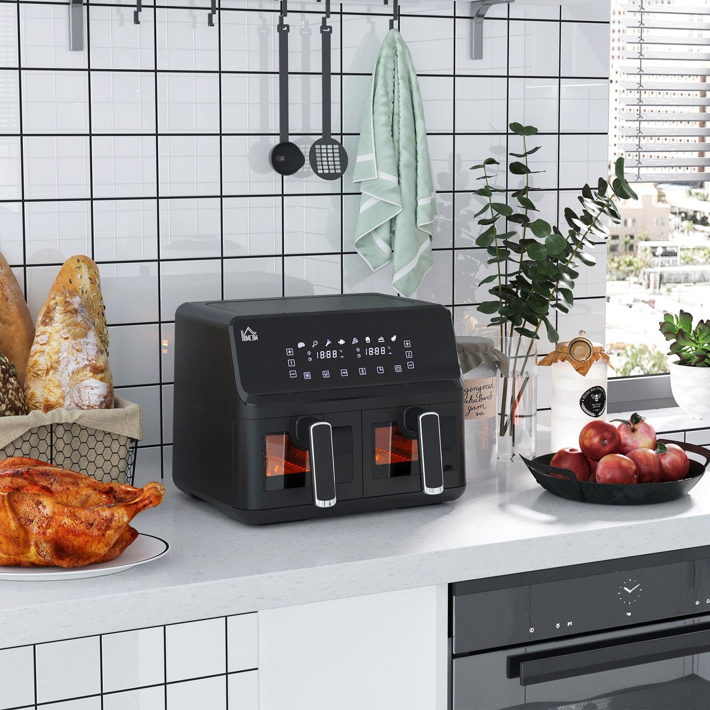 8L Air Fryer, Dual Chamber, No Oil, 2500W, Black