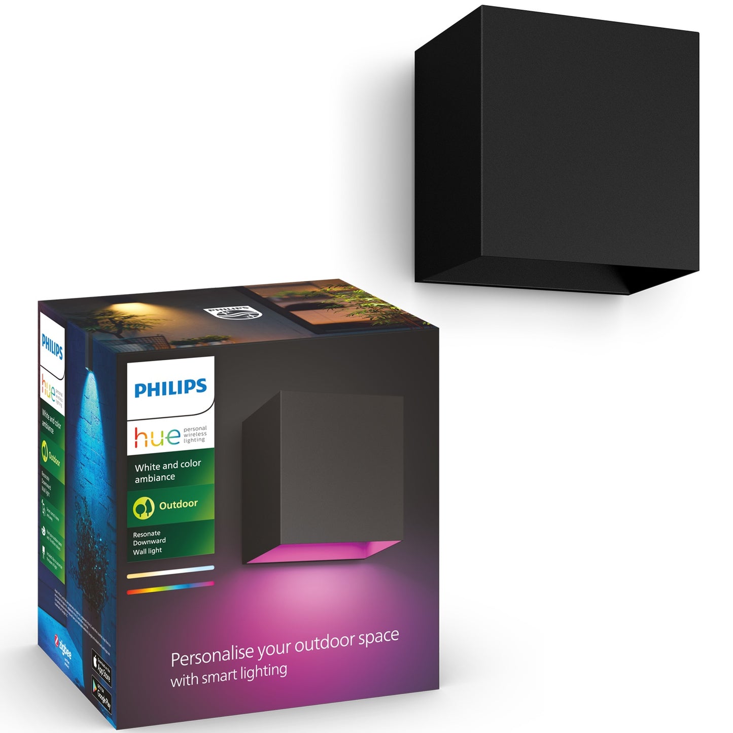 Hue Resonate Wall Lamp Downward White and Color Ambiance Black