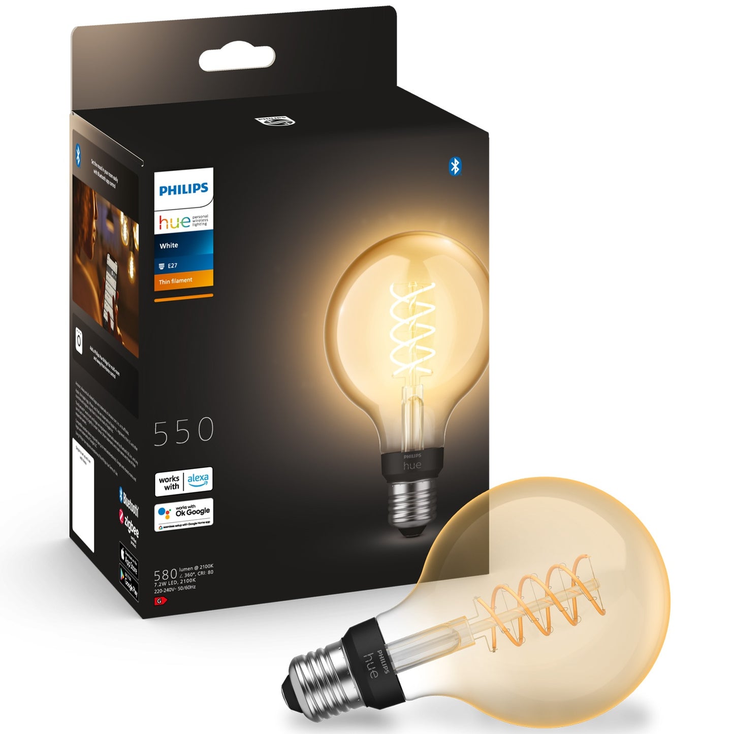 Hue White Filament E27 Globe G93