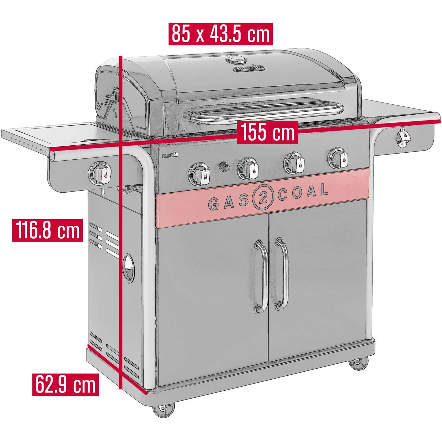 Hybrid Grill Gas2Coal 4 Burners, Gas and Charcoal