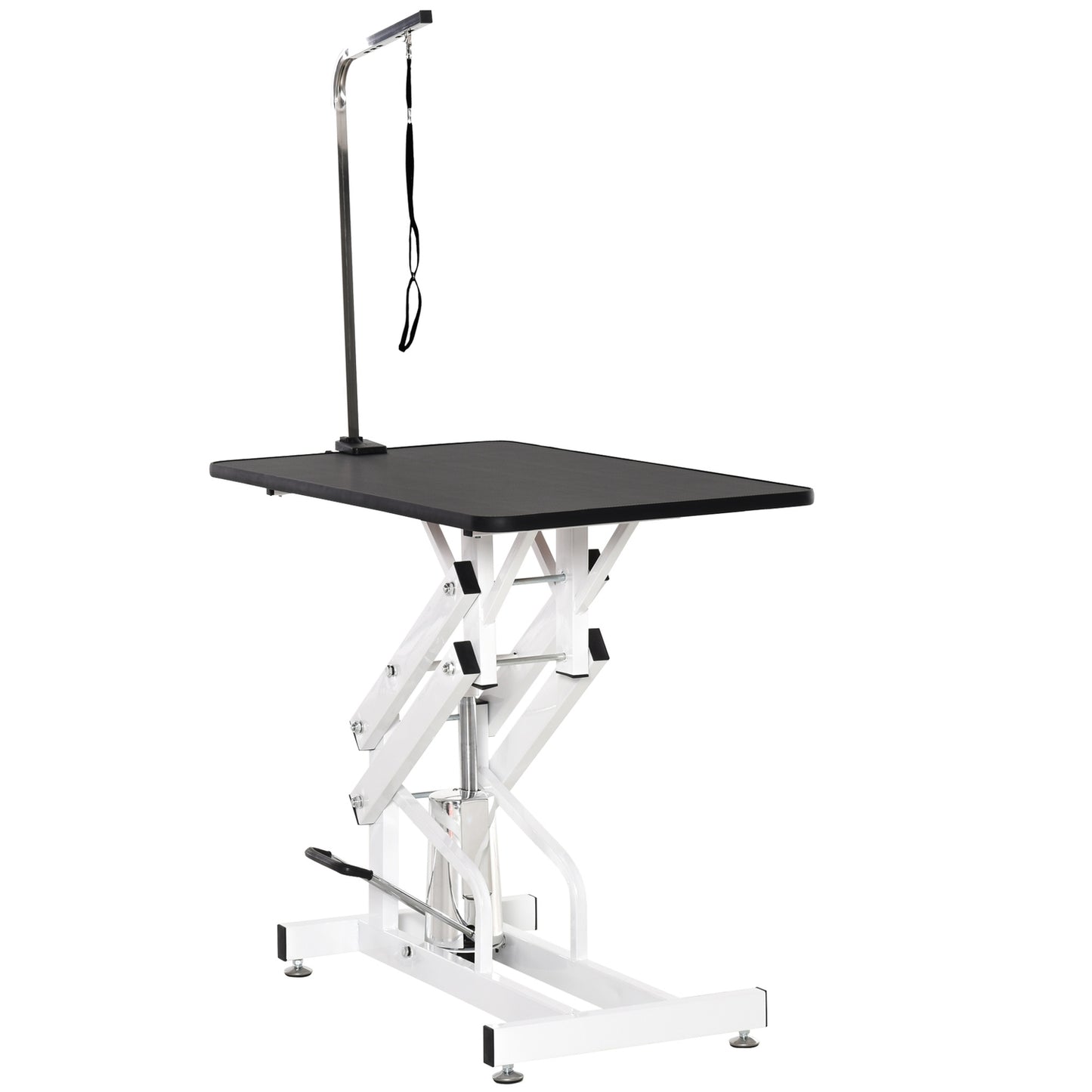 Hydraulic dog grooming table with cutting arm