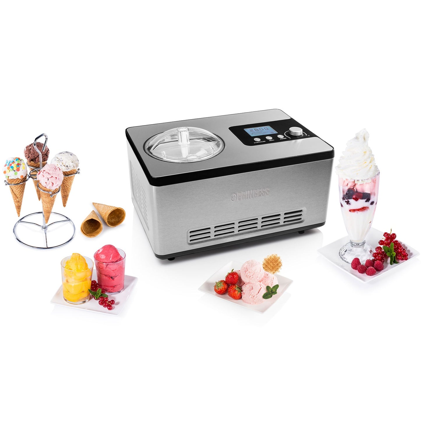 Ice Cream Maker with Compressor, 2L, LCD Display, Timer