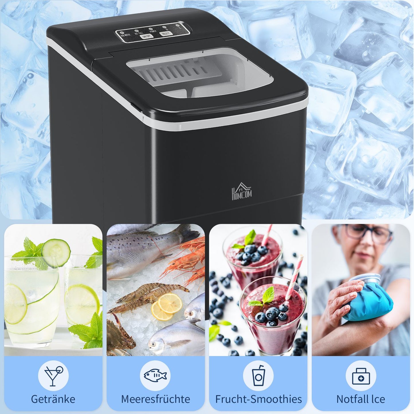 Ice machine 12Kg/24H with LED screen and self-cleaning