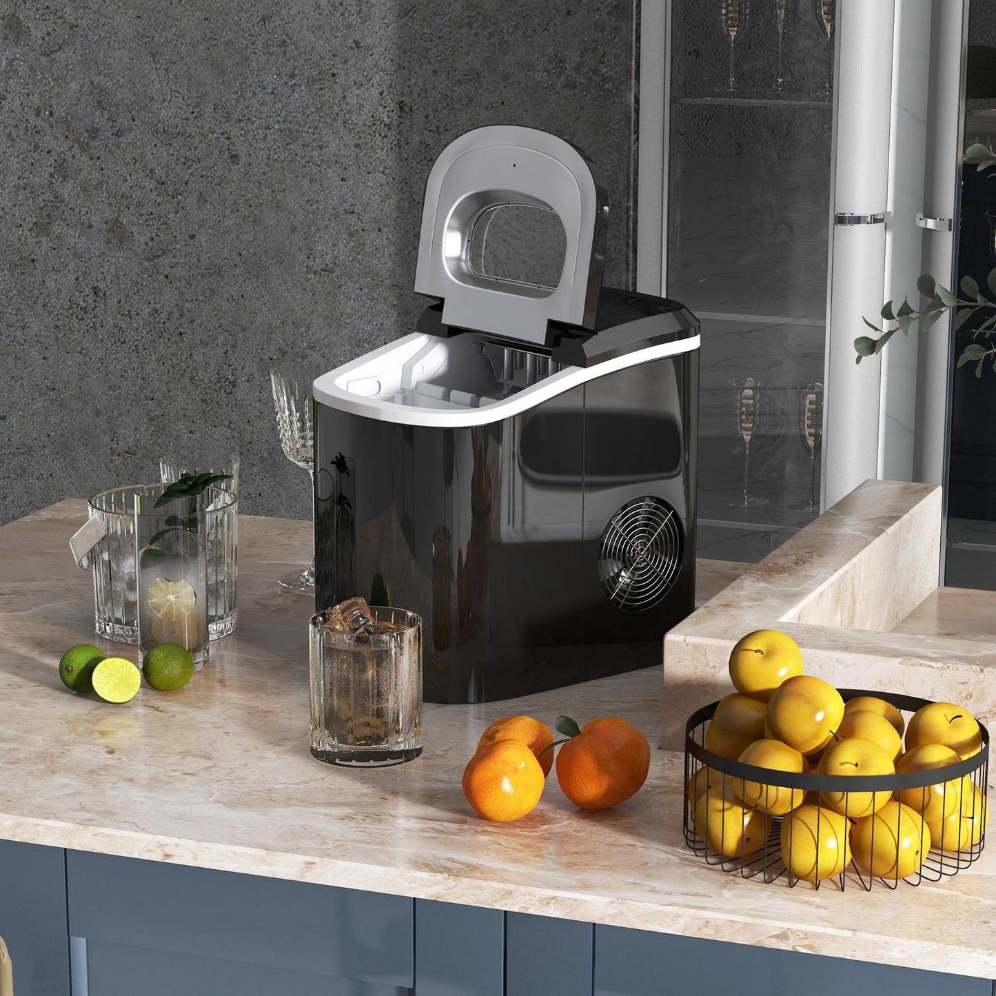 Ice cube machine with 12 kg/24 hours, double ice sizes, self-cleaning