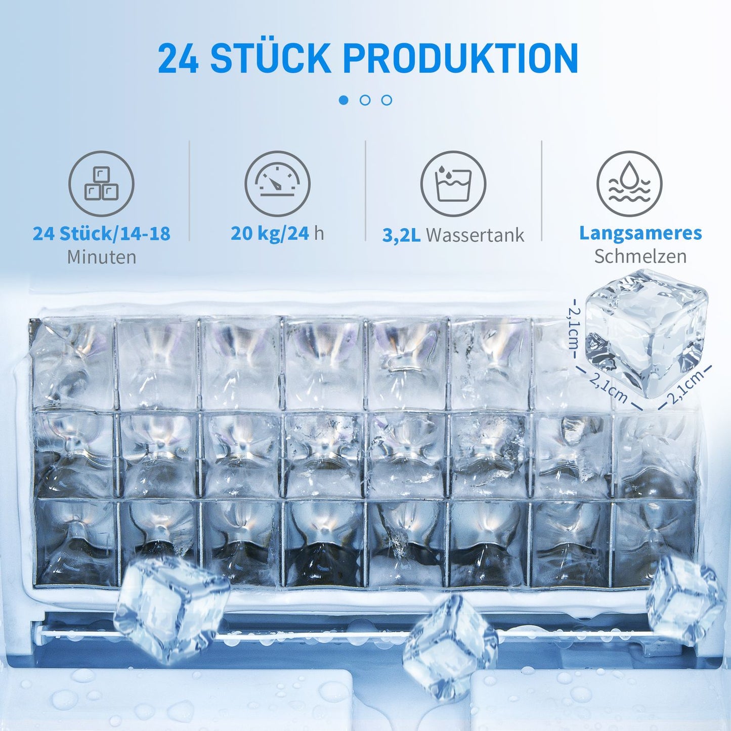 Ice cube maker, 20 kg/24 hours, 2.3 l, self-cleaning, black