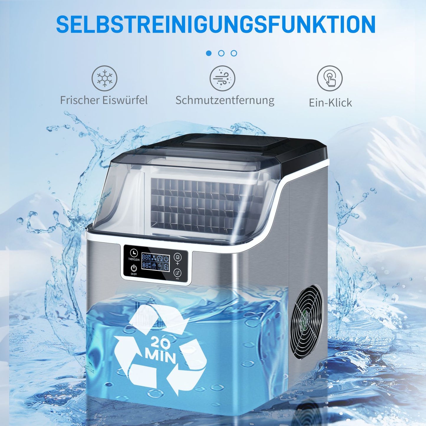 Ice Cube Maker, 20 Kg/24H, self-cleaning stainless steel