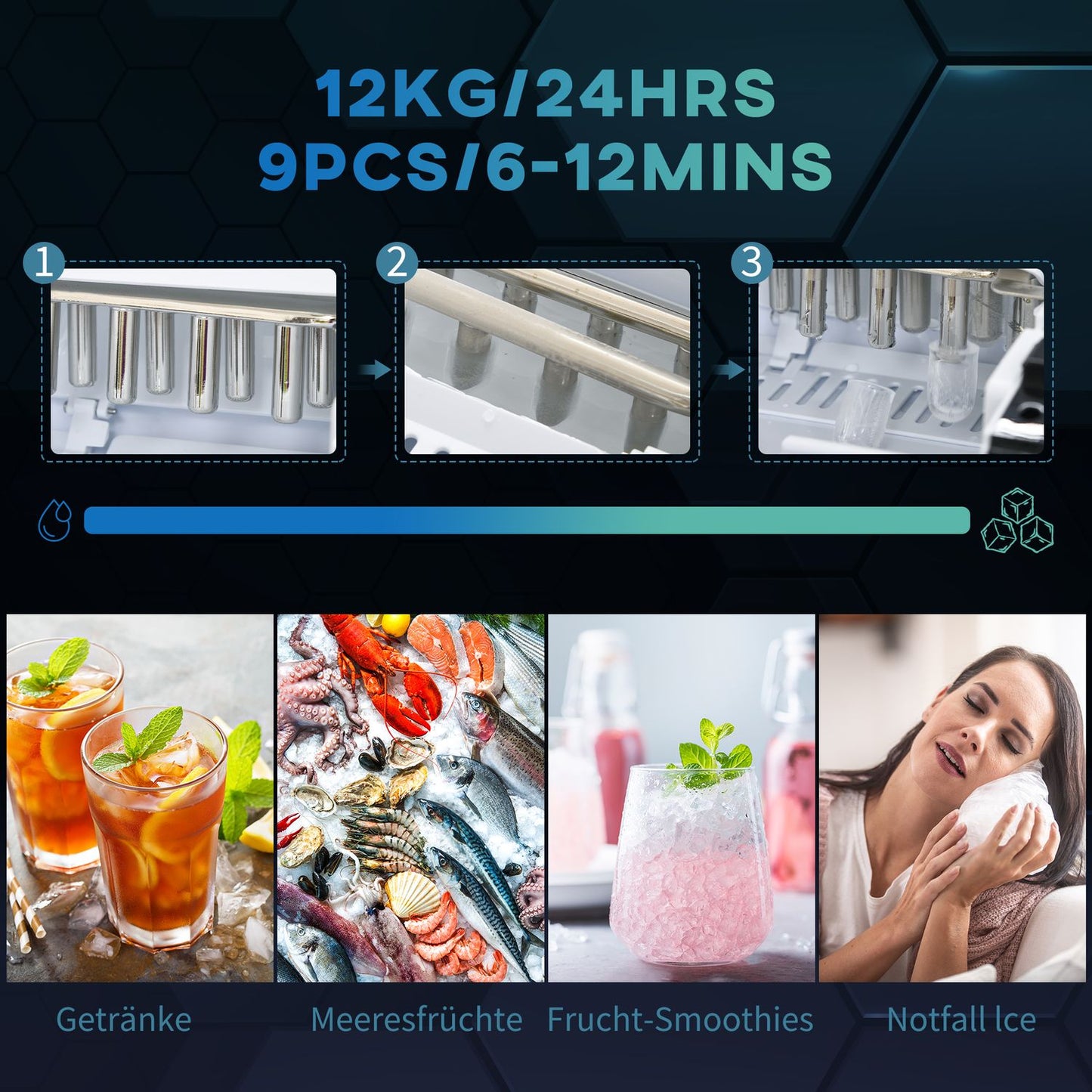 Ice Cube Maker - 12 kg/day, 2 sizes, including scoop