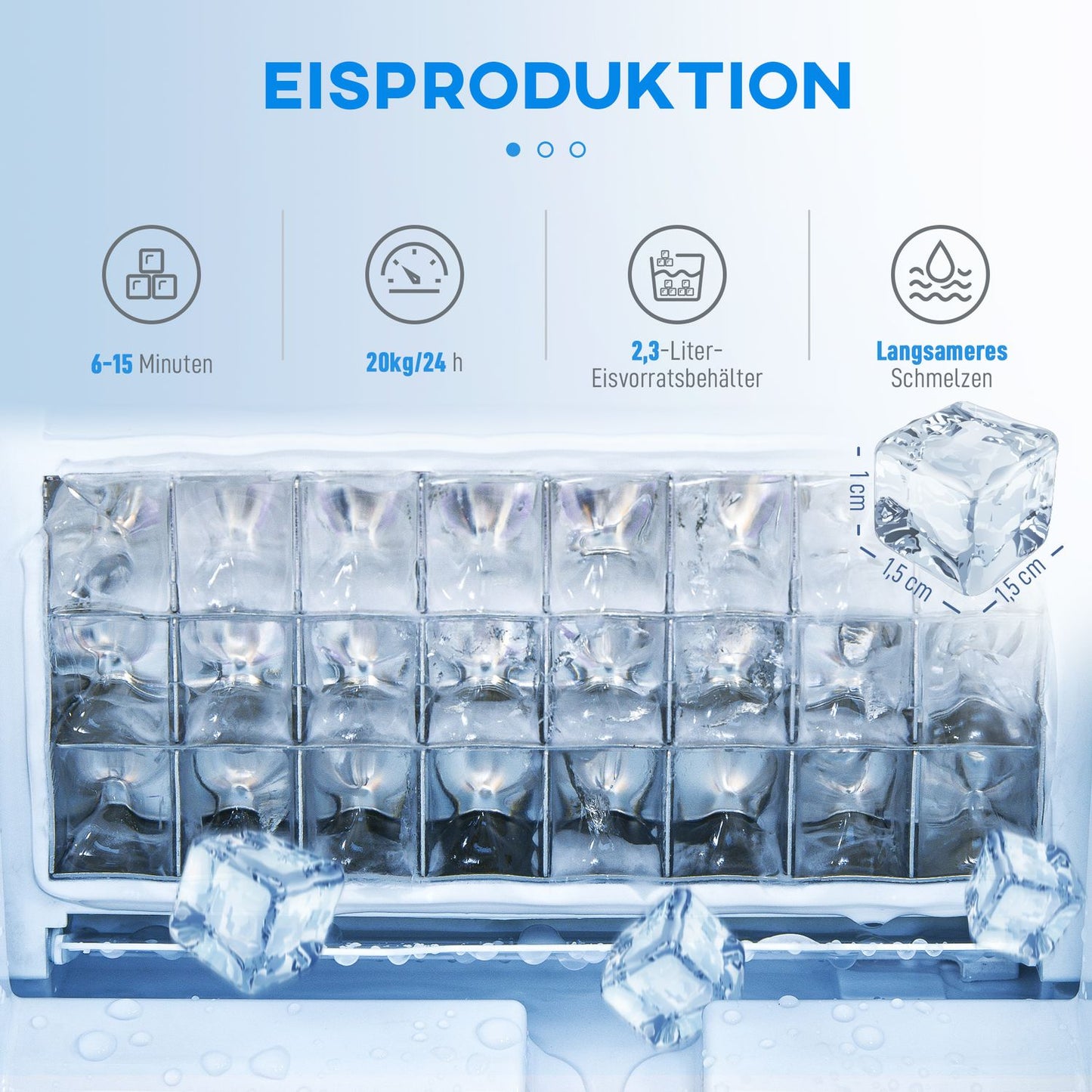 Ice Maker, 20kg/24h, 2.1L Tank, Silver