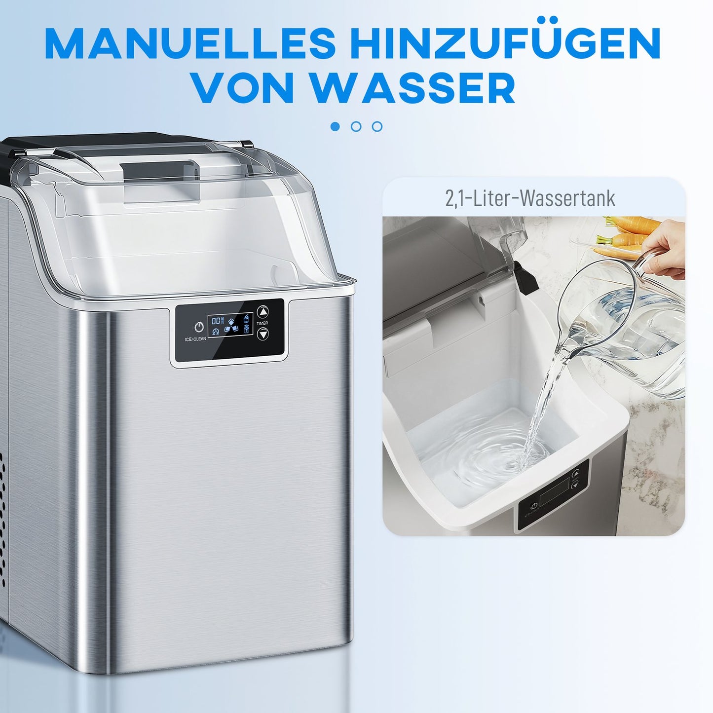 Ice Maker, 20kg/24h, 2.1L Tank, Silver