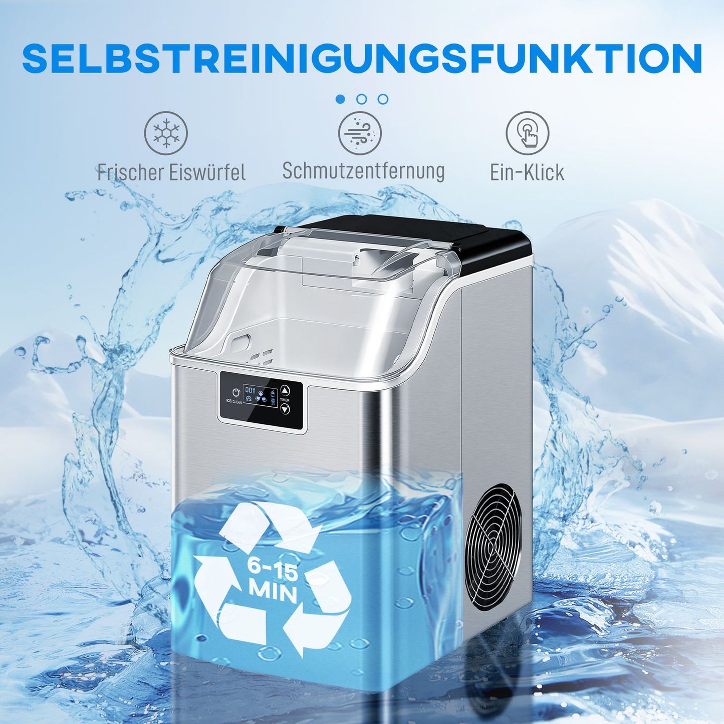 Ice Maker, 20kg/24h, 2.1L Tank, Silver
