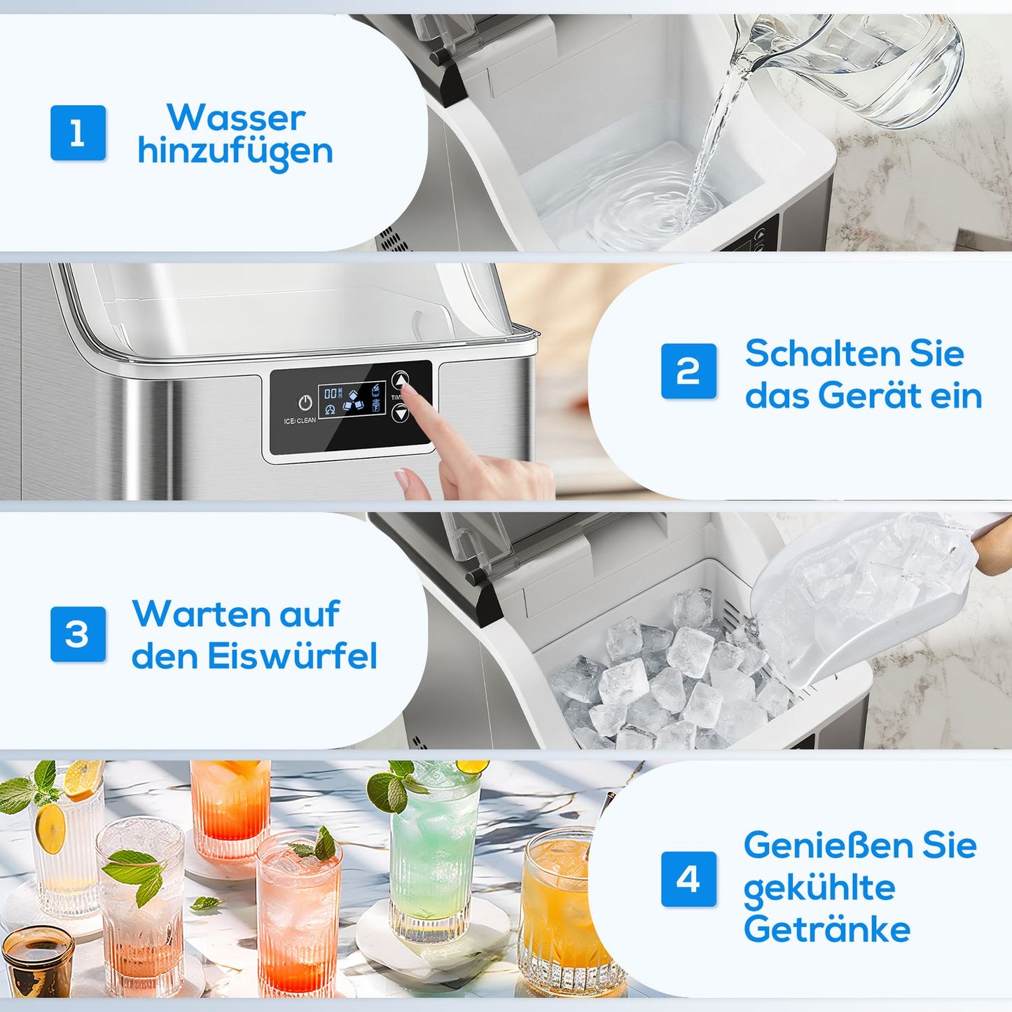 Ice Maker, 20kg/24h, 2.1L Tank, Silver