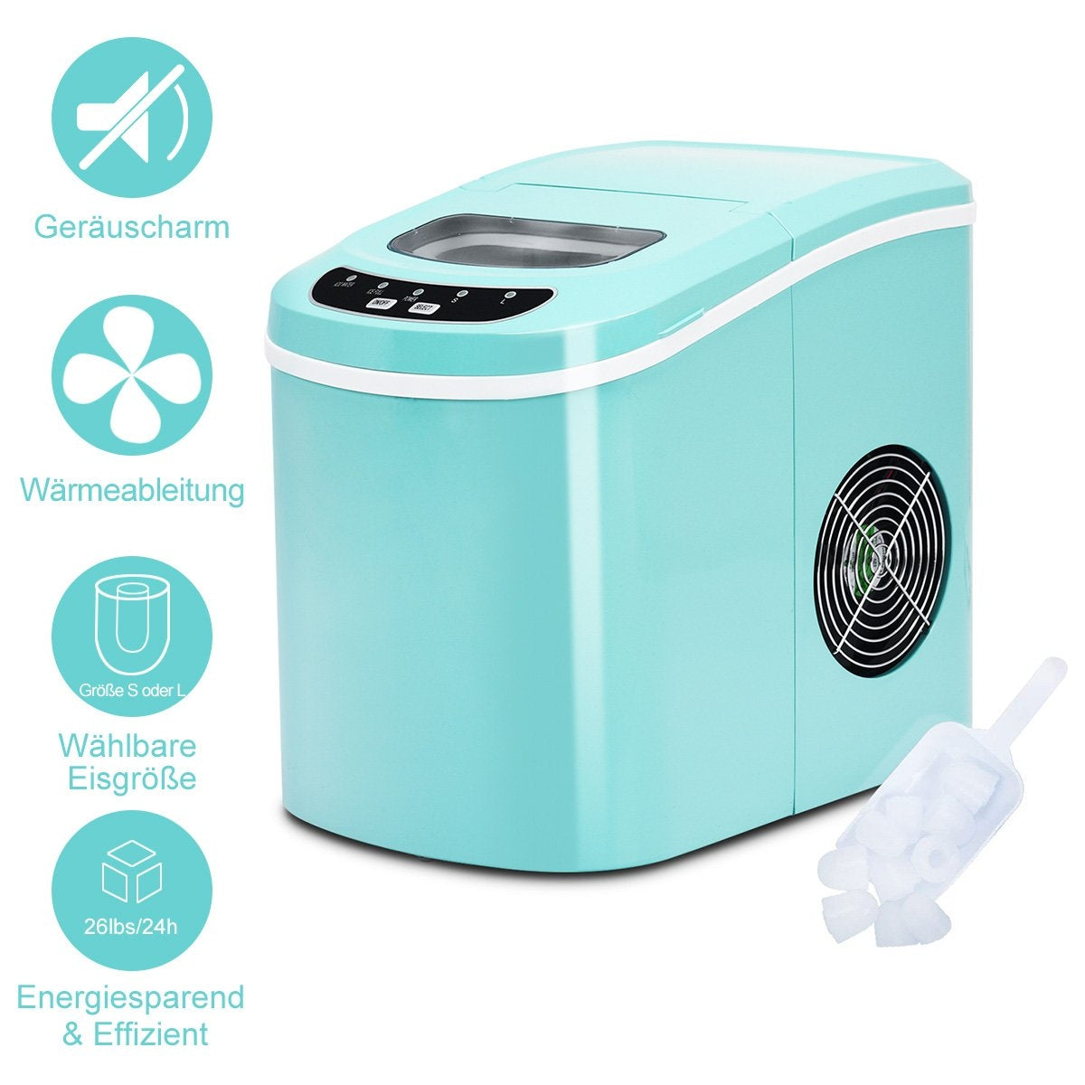 Ice Maker Machine Portable Ice Machine with 2.2L Water Tank 24 x 33 x 36 cm Green