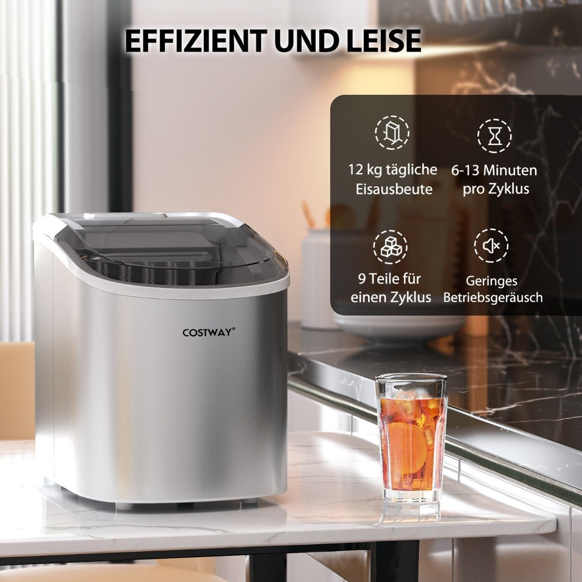Ice cube machine 2.2 L ice cube machine with spherical ice cubes 24.5 x 35.5 x 32 cm splitters