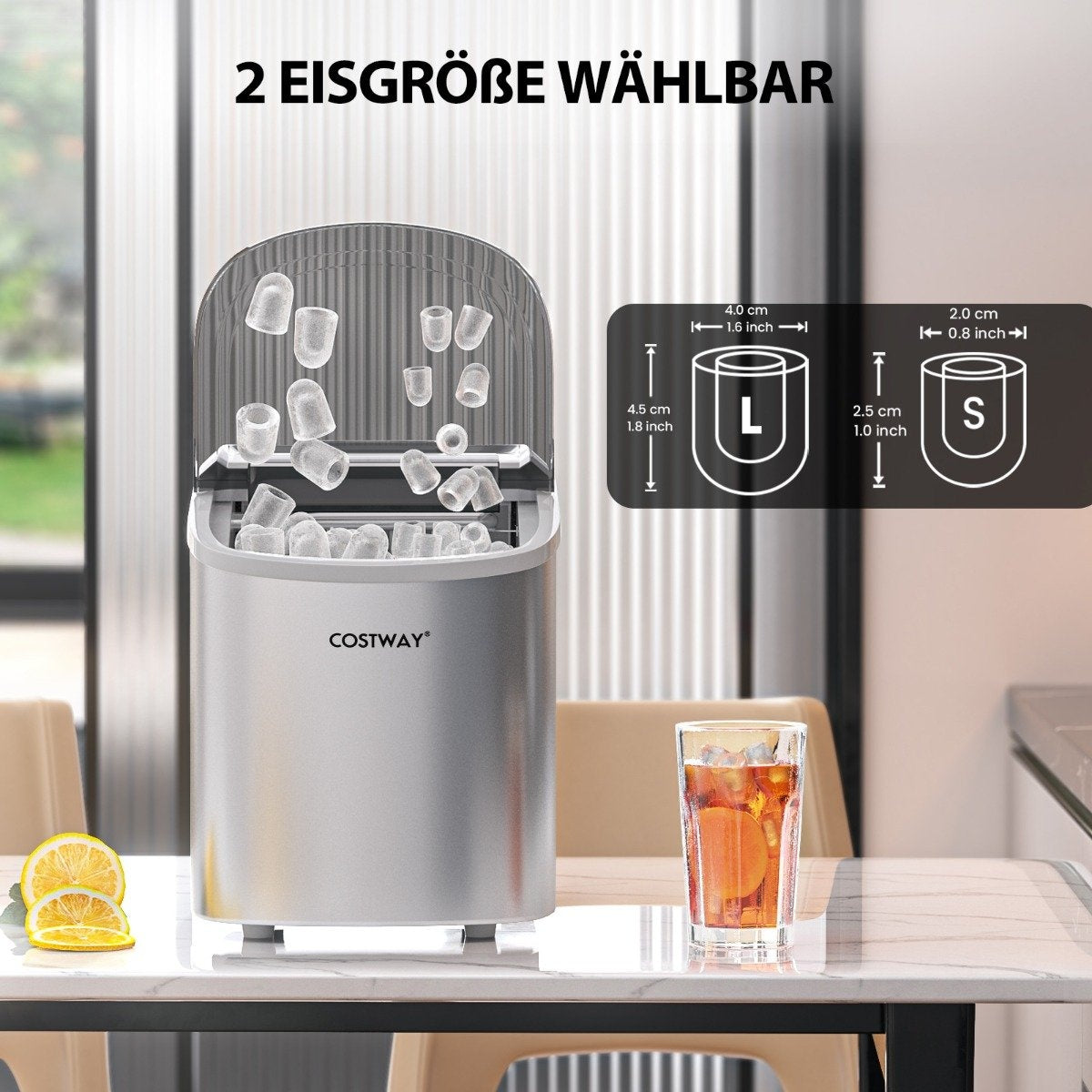 Ice cube machine 2.2 L ice cube machine with spherical ice cubes 24.5 x 35.5 x 32 cm splitters