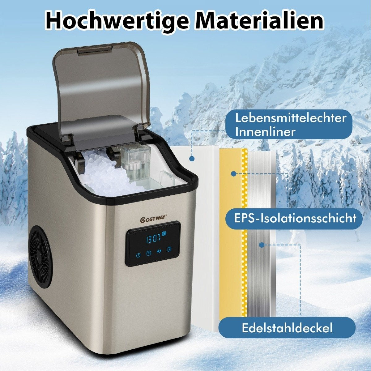 Ice cube machine 24kg per day crushed ice maker ice machine ice cube maker including shovel timer 2.5L water tank