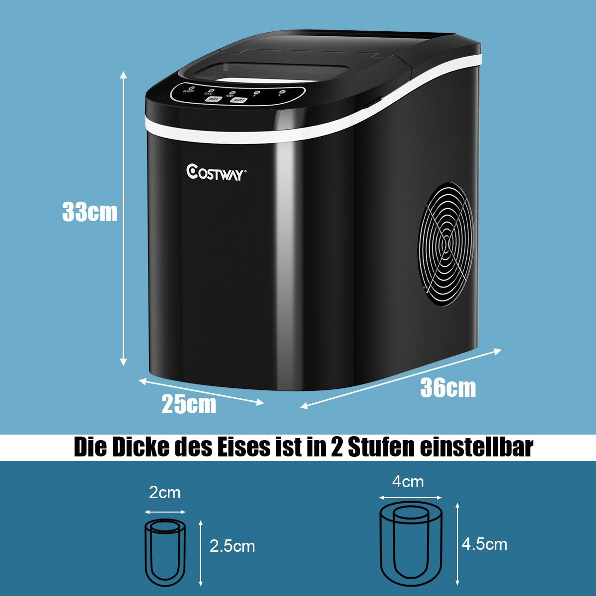 Ice cube machine ice machine including ice cube scoop black 25 x 36 x 33 cm