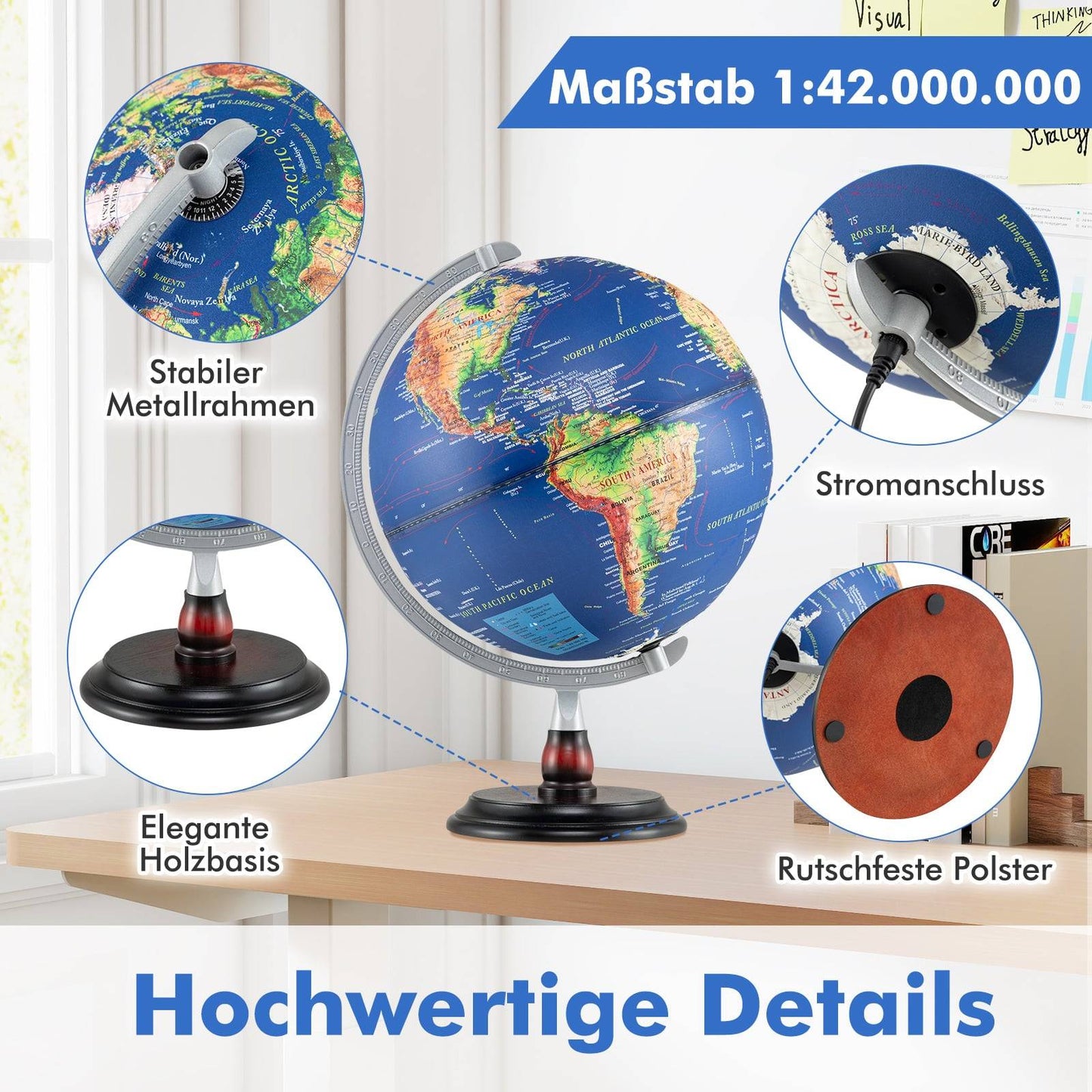 Illuminated 30cm Globe with Wooden Base – Educational Tool