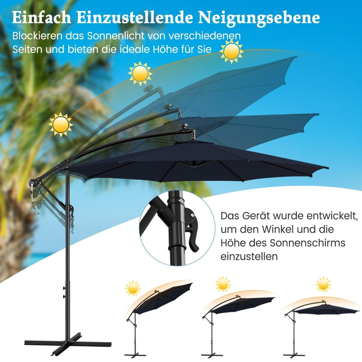Illuminated Parasol with 112 LED Lights Solar Powered Patio Umbrella Marine