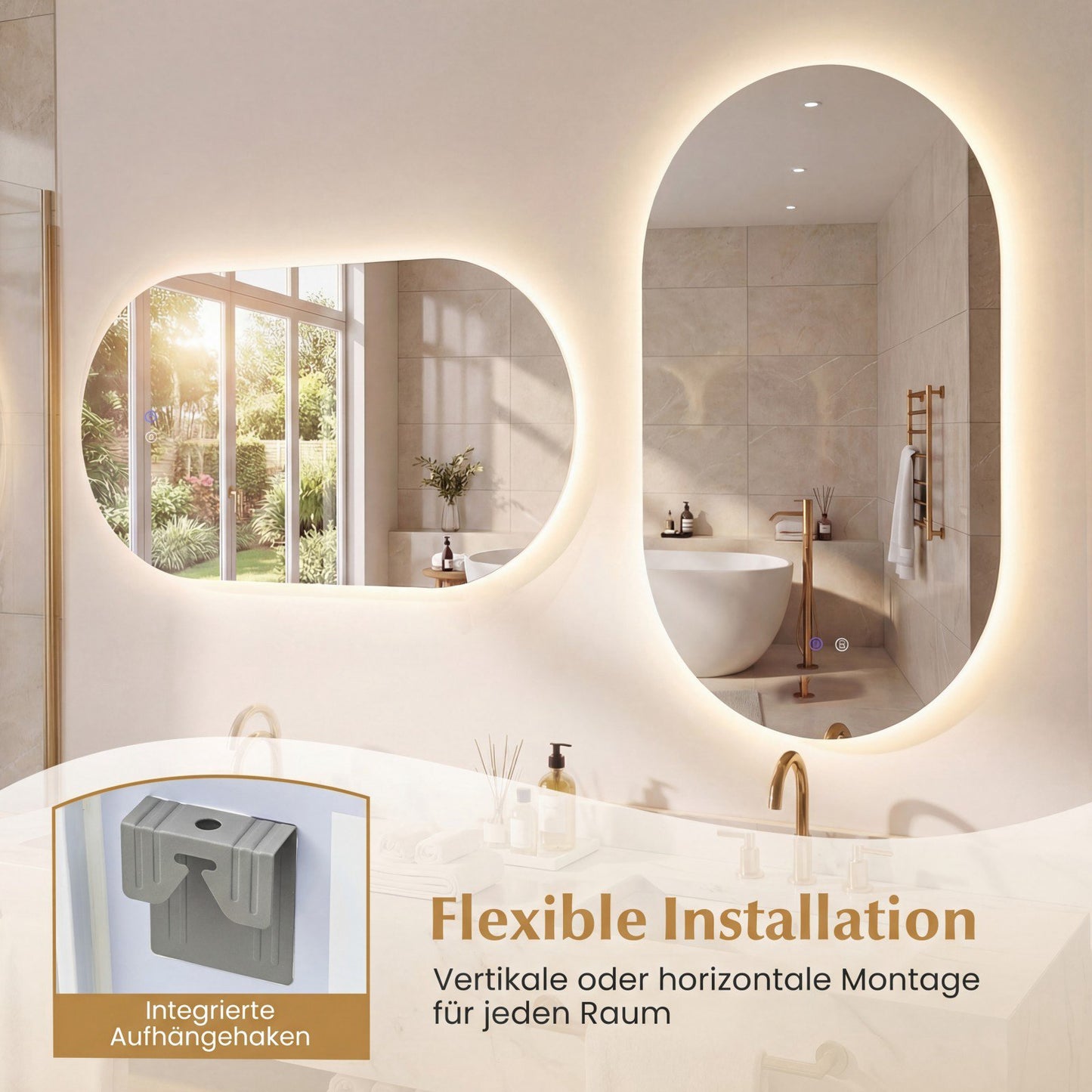 Illuminated Wall Mirror, 3-Color Dimmable, Anti-Fog, 80x50 cm