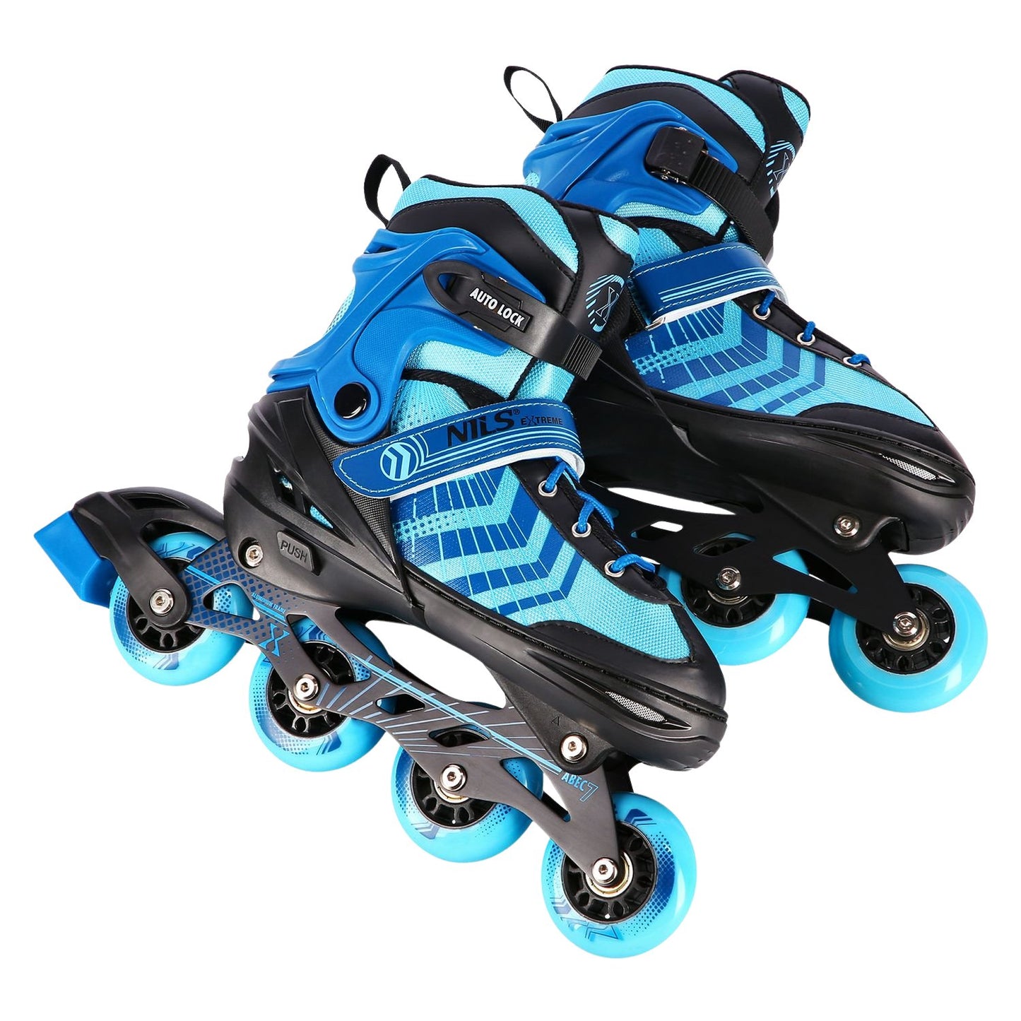 In-Line & Hockey Ice Skates, 4-in-1, Black-Blue, Size L (39-43)