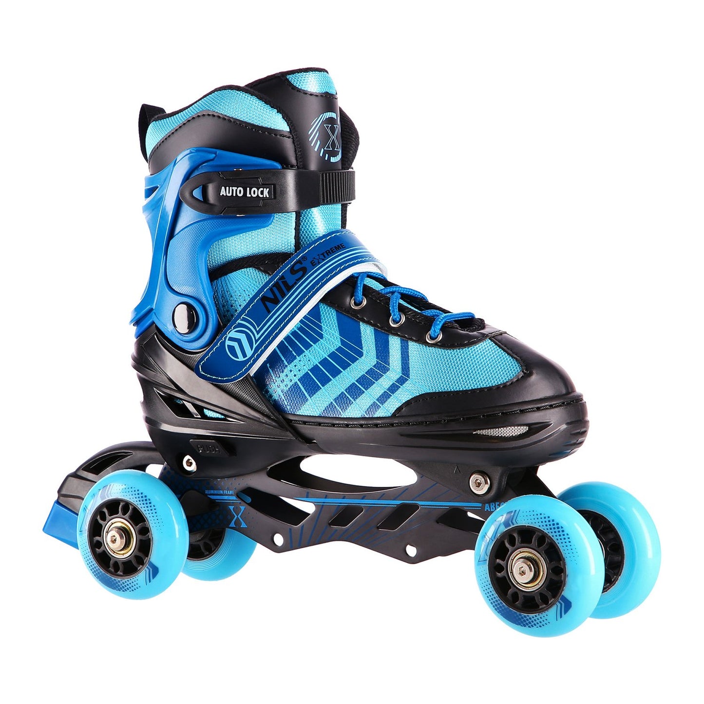 In-Line & Hockey Ice Skates, 4-in-1, Black-Blue, Size S
