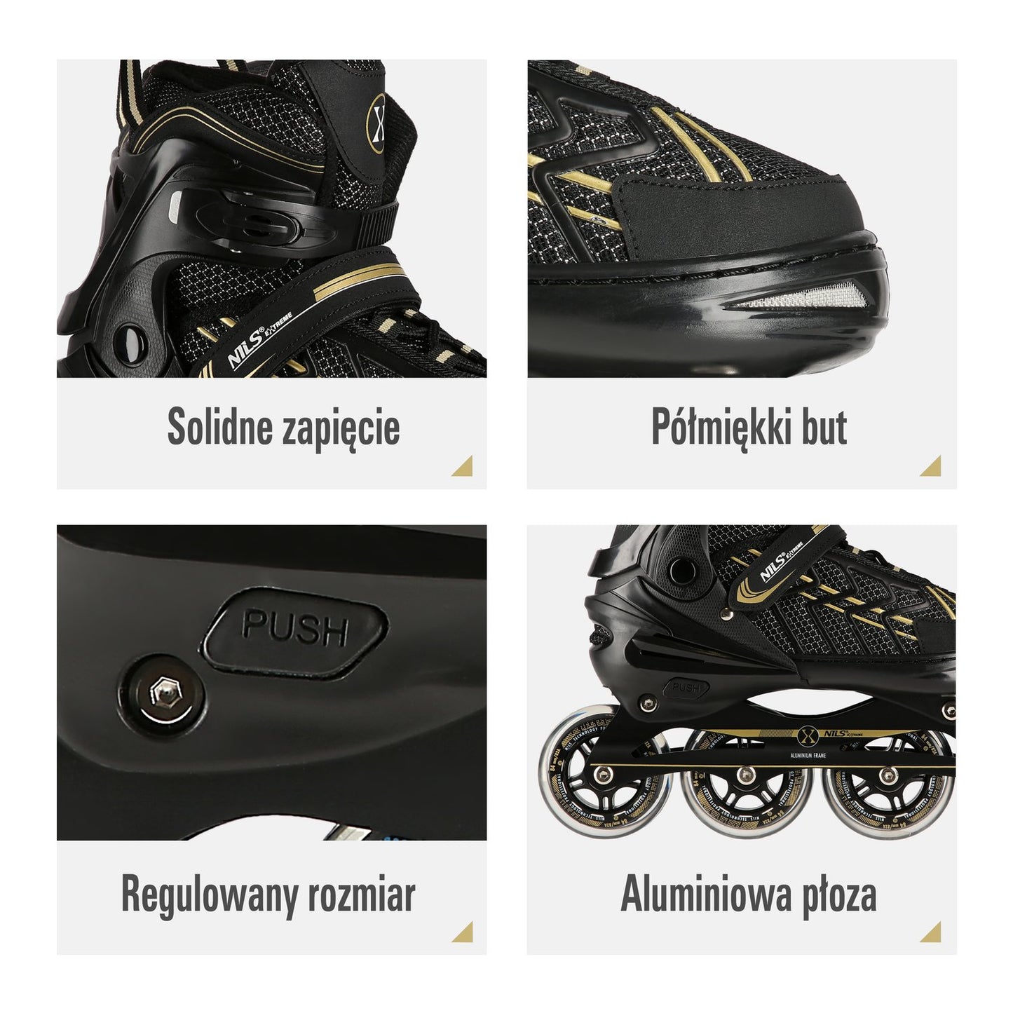 In-Line Skates, Black-Gold, Size XL (43-45)