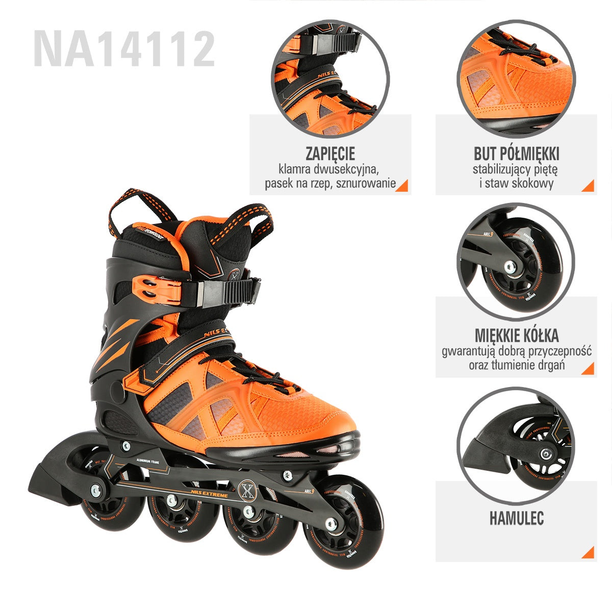 In-Line Skates, Black-Orange, Size 44