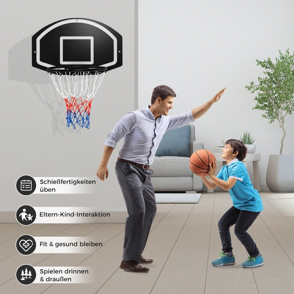 Indoor Basketball Hoop – 72x45.5cm Shatterproof Backboard