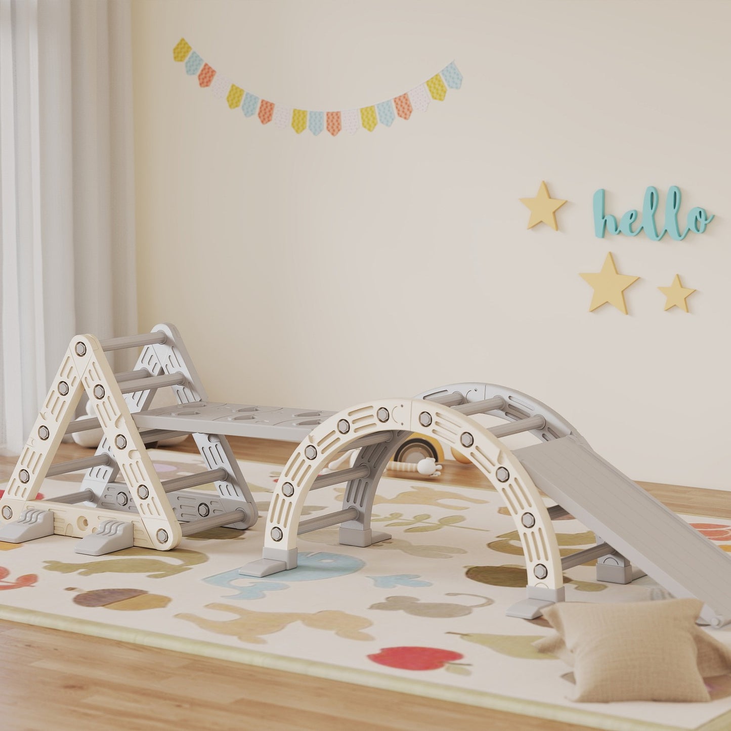 Indoor Climbing Frame, 5-in-1 Triangle with Slide, Ages 18-48 Months