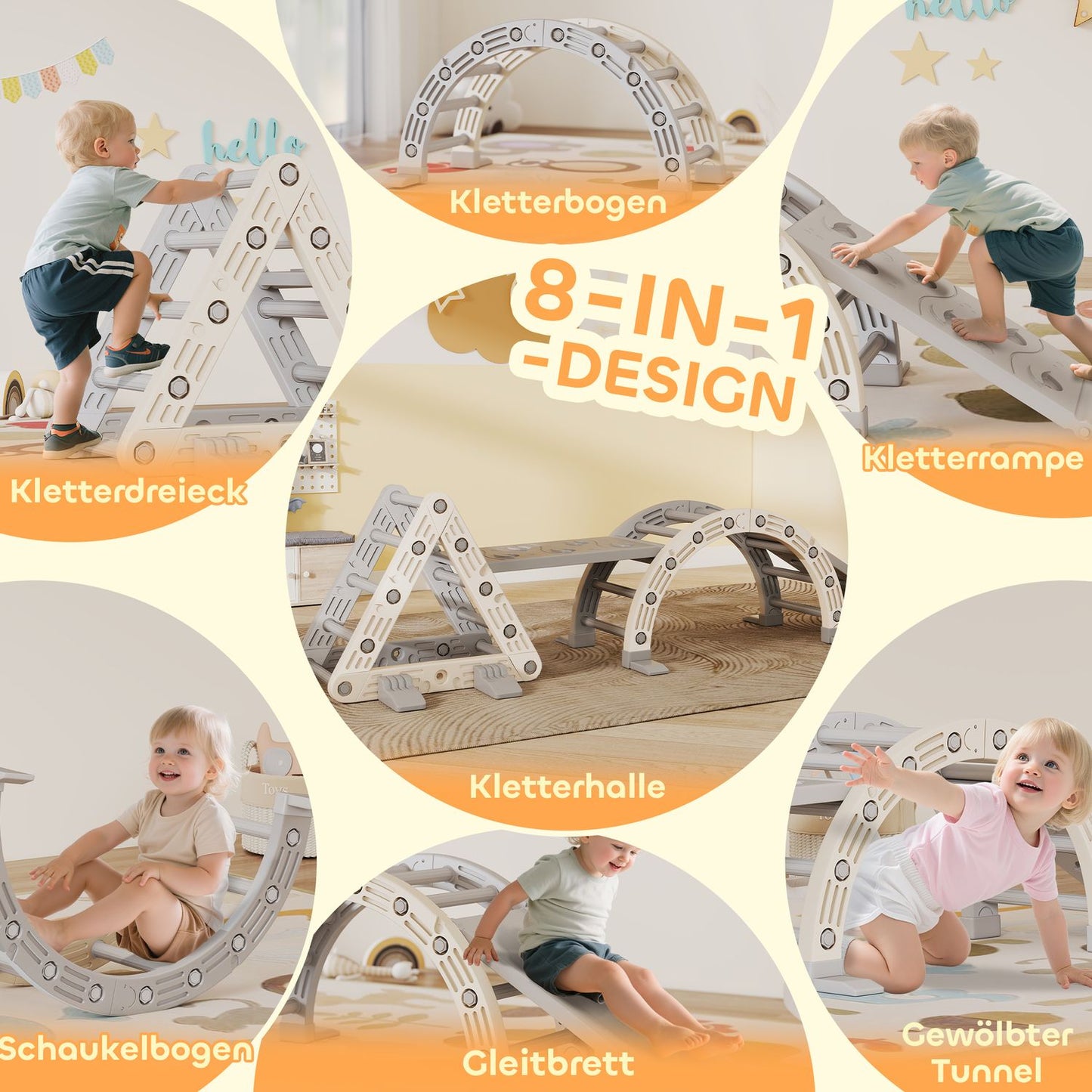 Indoor Climbing Frame, 5-in-1 Triangle with Slide, Ages 18-48 Months