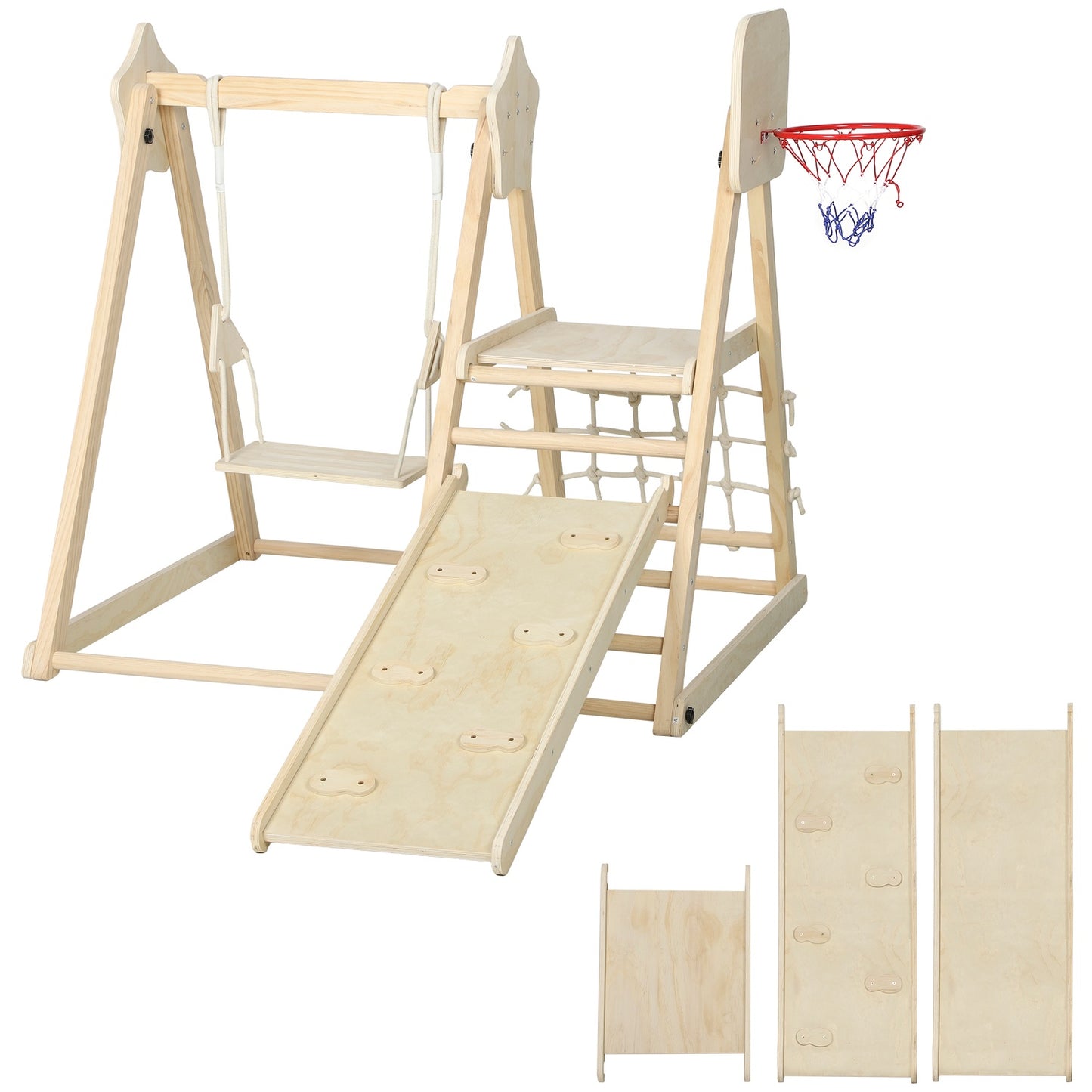 Indoor Climbing Gym with Slide, Swing, Basketball Hoop, Foldable