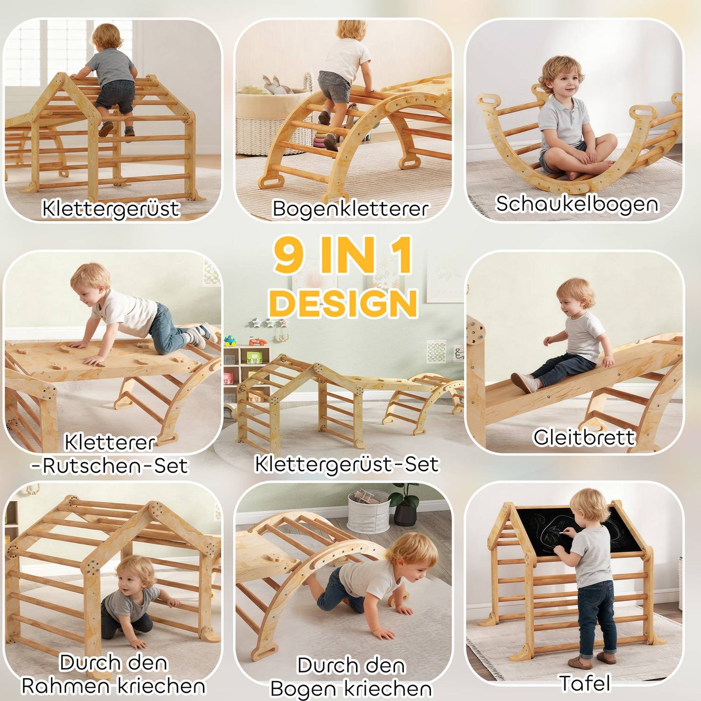 Indoor Climbing Set for Toddlers – 9-in-1 Wooden Play Gym
