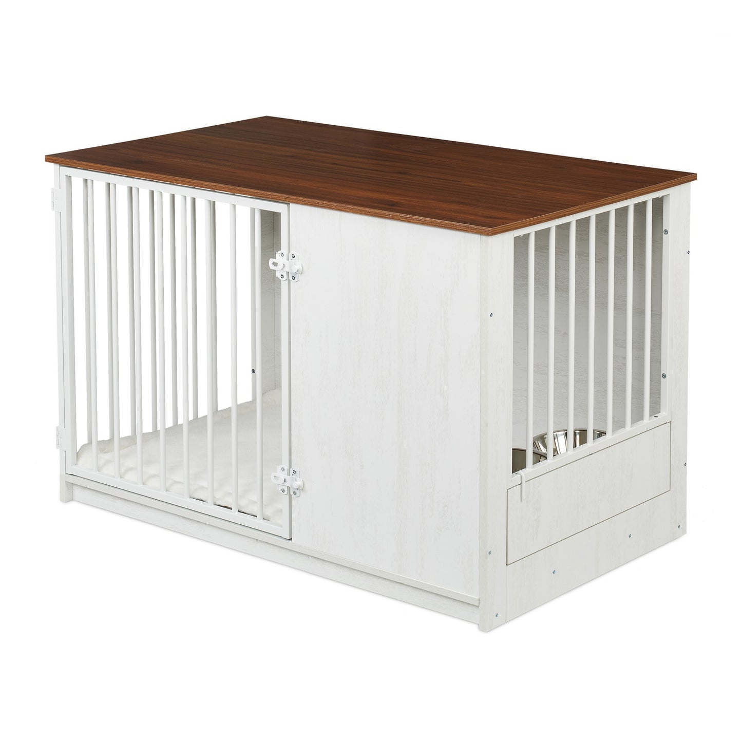Indoor Dog Crate with Bowls, Wood Effect, Medium